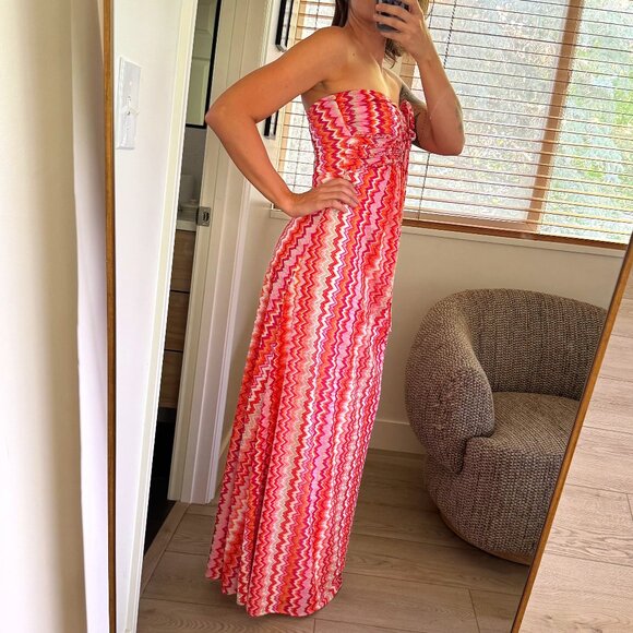 Sky Dresses & Skirts - Sky Boho Maxi Dress with Halter Detail (S) in Orange and Pink